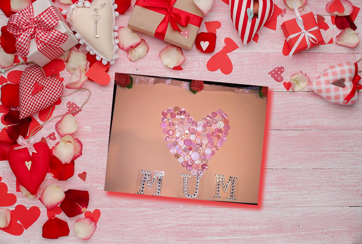 Valentines Day Button Heart Frame